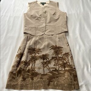 Vintage Bushwacker 100% Silk Two-Piece Tropical Print Vest/Skirt Set